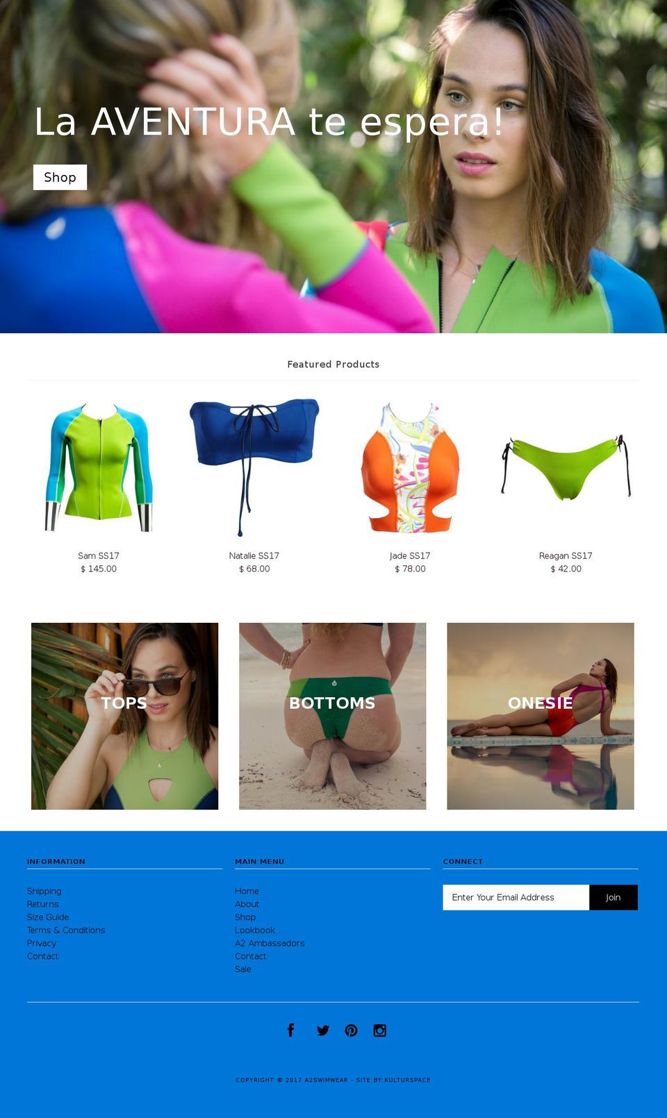 a2swimwear.com shopify website screenshot