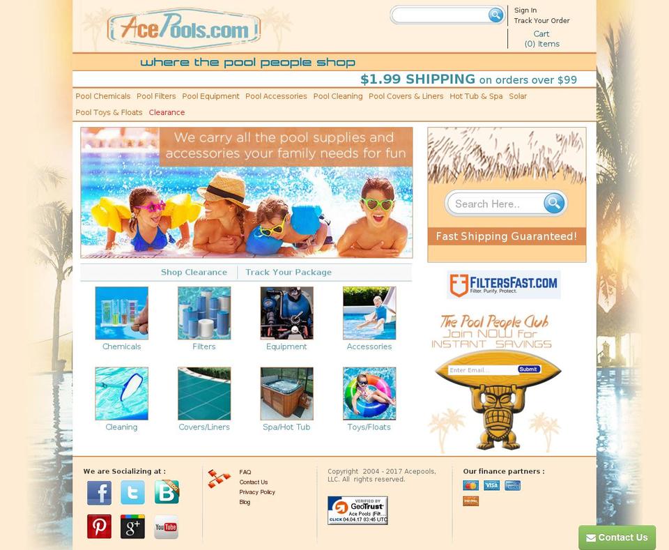 acepools.com shopify website screenshot