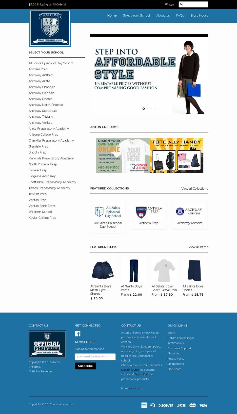 antonuniforms.com shopify website screenshot
