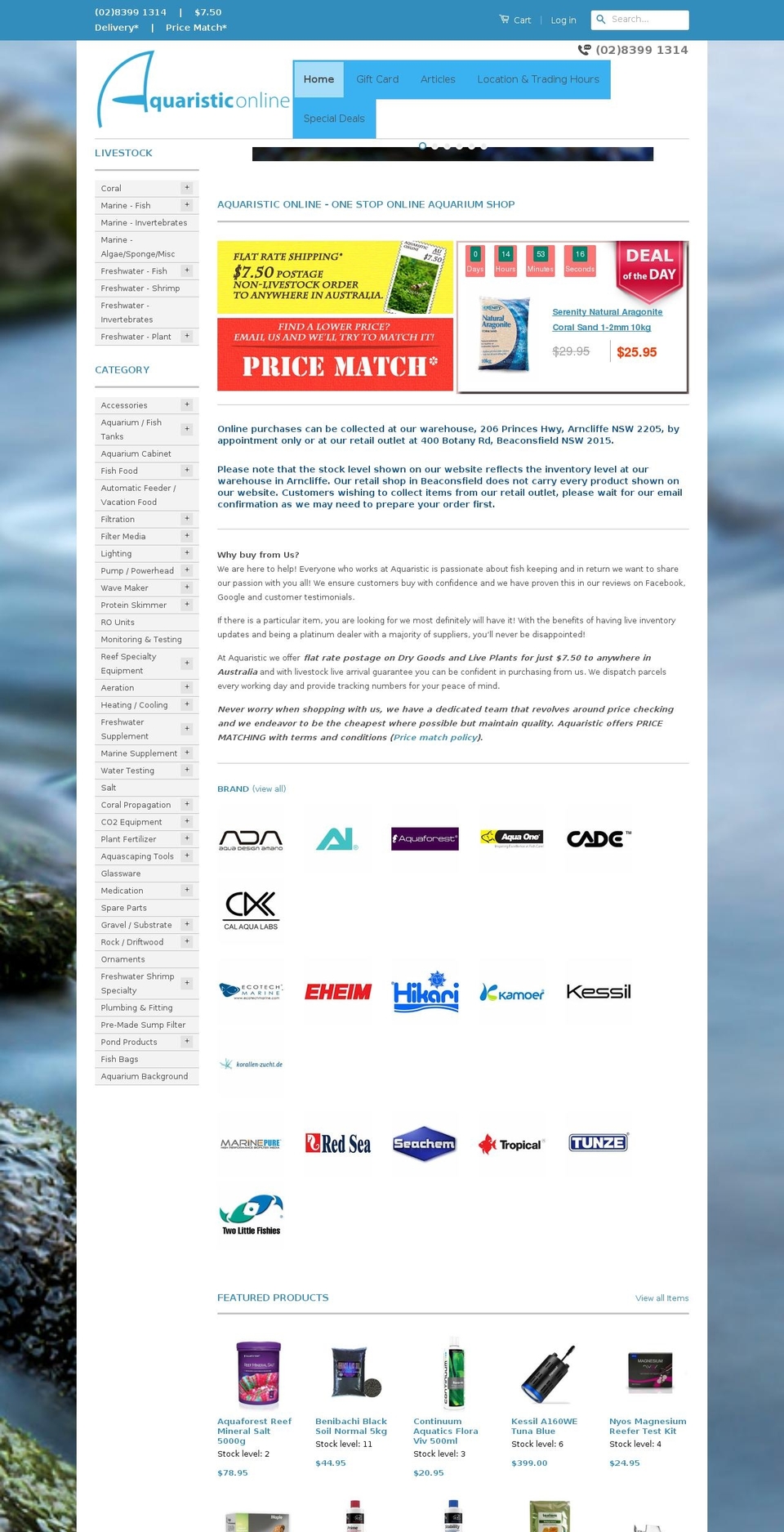 aquaristiconline.com.au shopify website screenshot