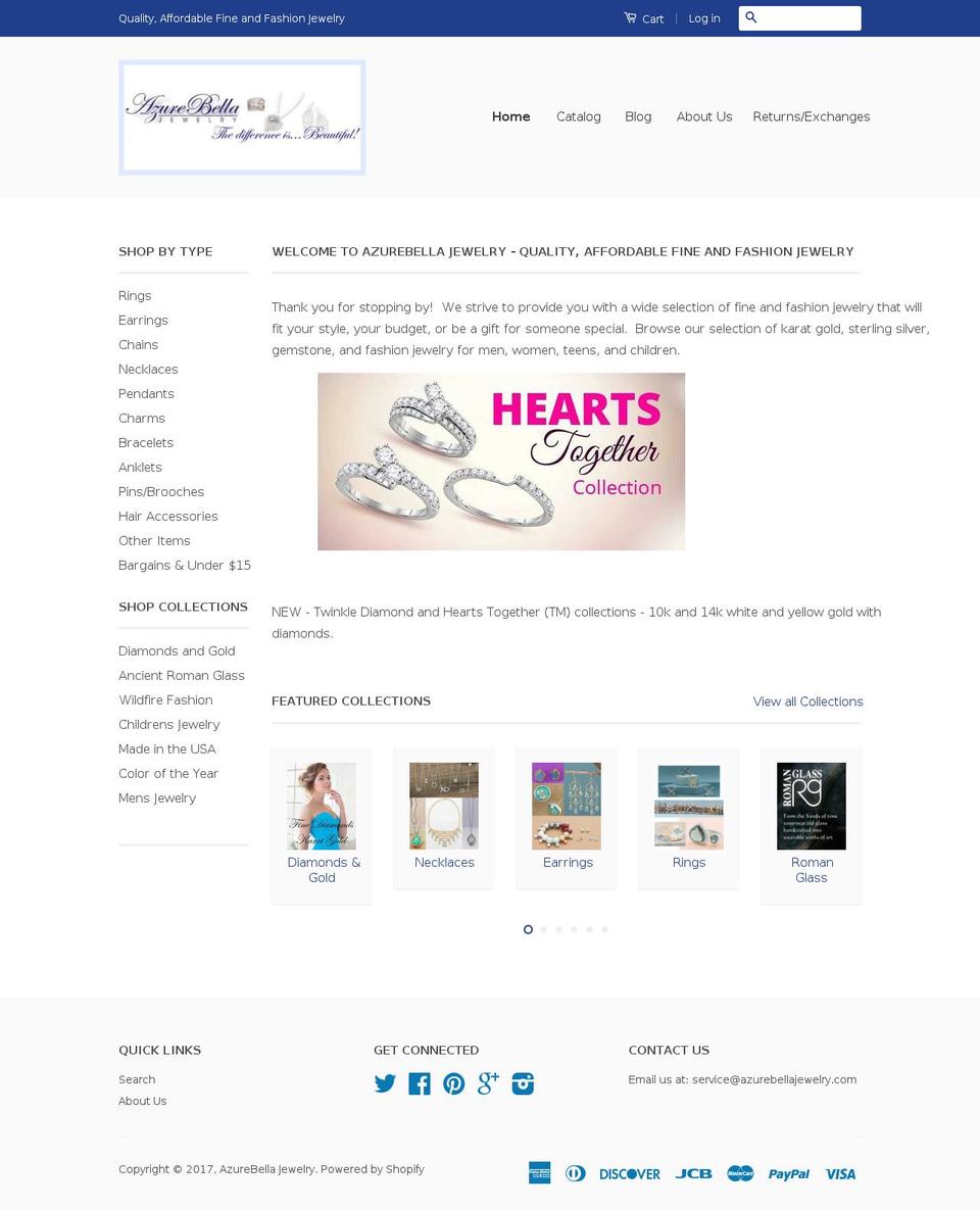azurebellajewelry.com shopify website screenshot