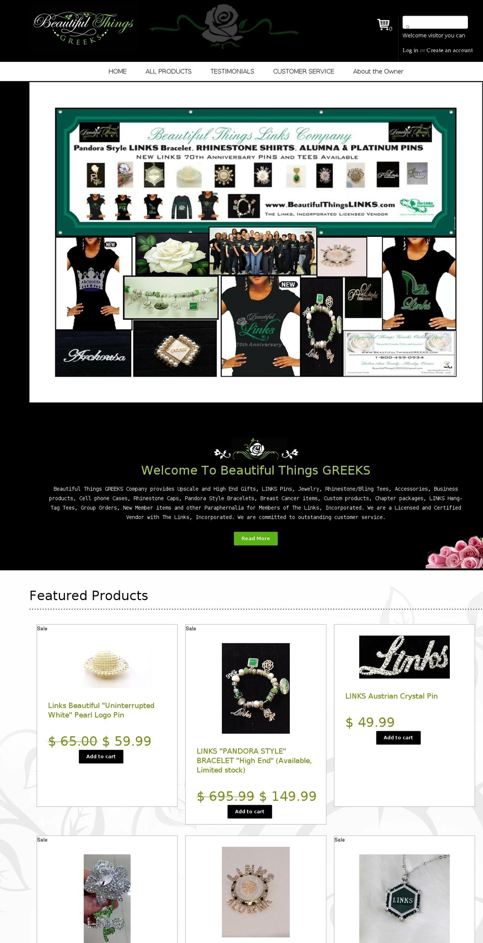 beautifulthingsgreeks.com shopify website screenshot