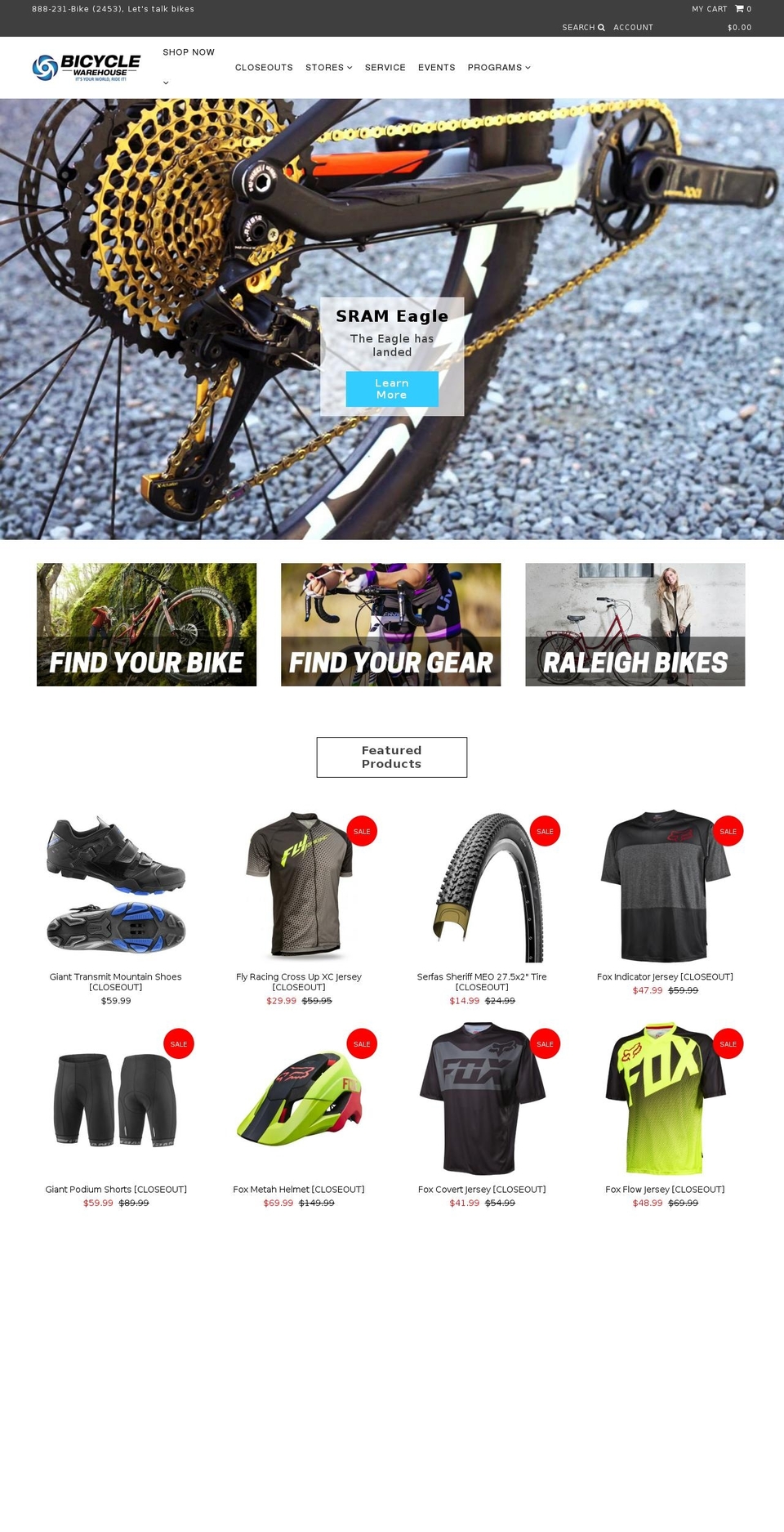 bicyclewarehouse.com shopify website screenshot
