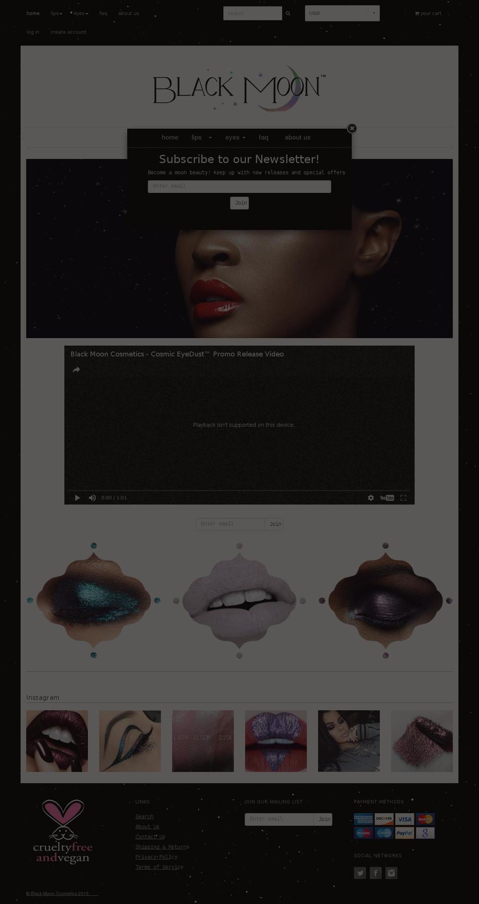blackmooncosmetics.com shopify website screenshot