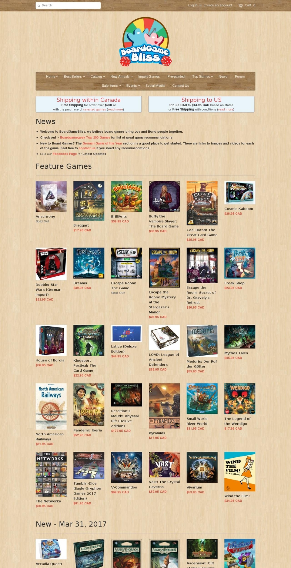 boardgamebliss.com shopify website screenshot
