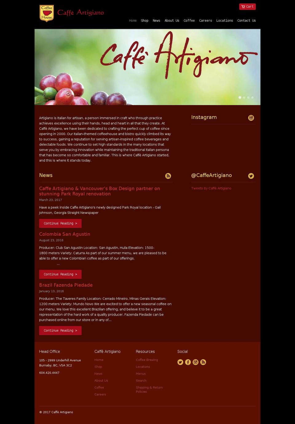 caffeartigiano.com shopify website screenshot