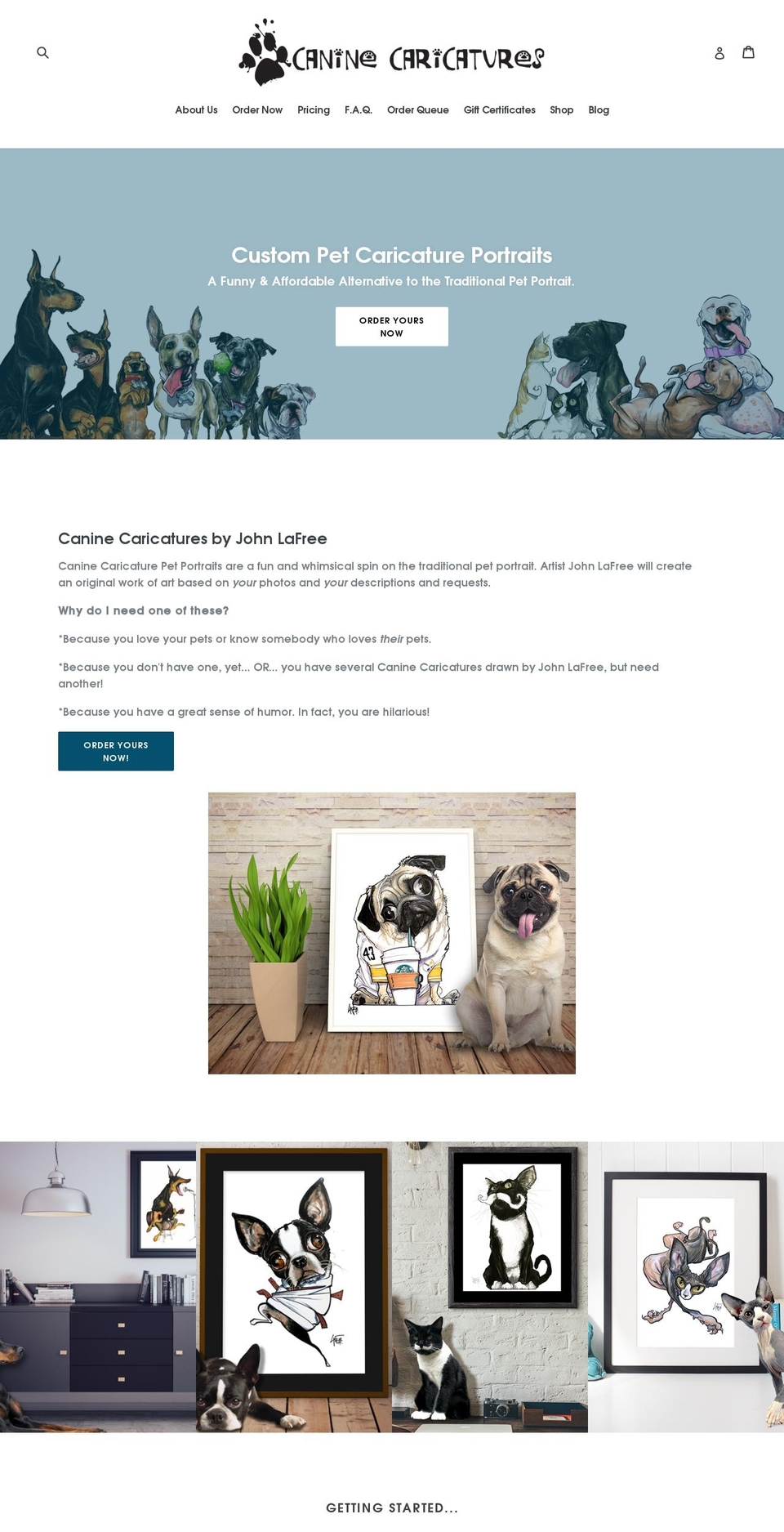 caninecaricatures.com shopify website screenshot