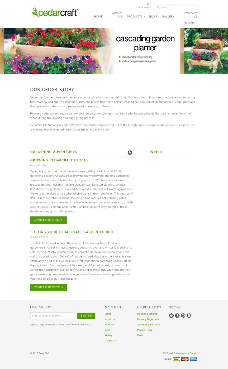 cedarcraft.com shopify website screenshot