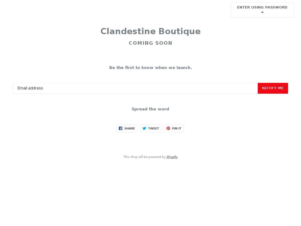clandestineboutique.com shopify website screenshot
