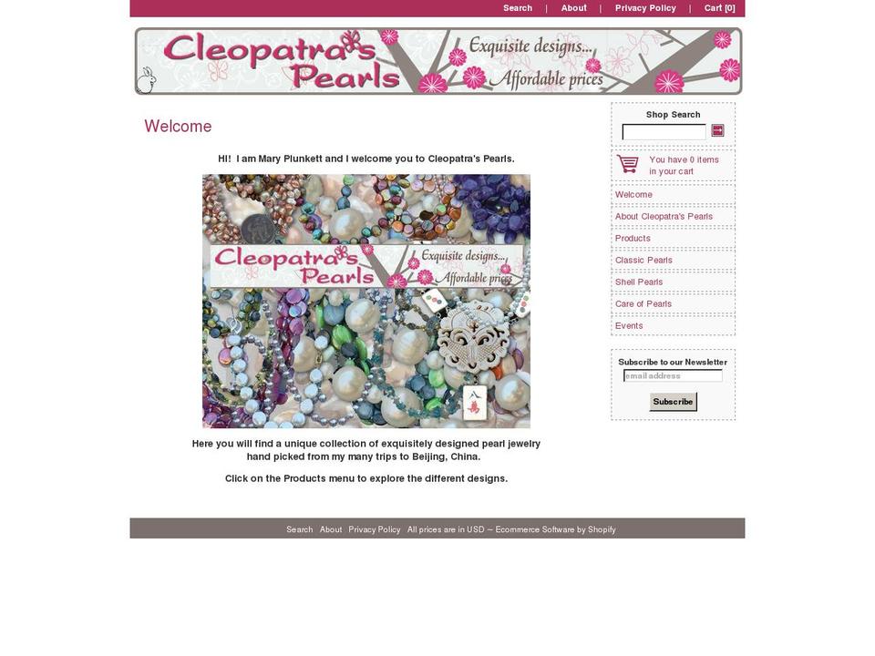cleopatraspearls.com shopify website screenshot