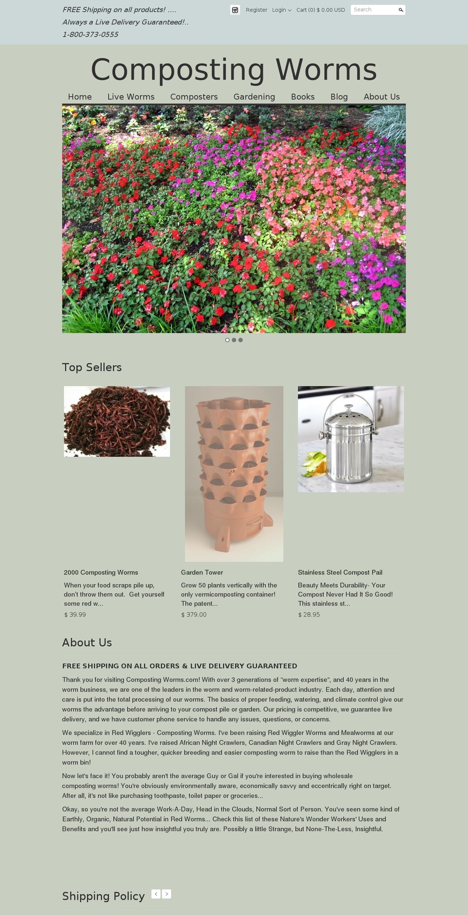 compostingworms.com shopify website screenshot
