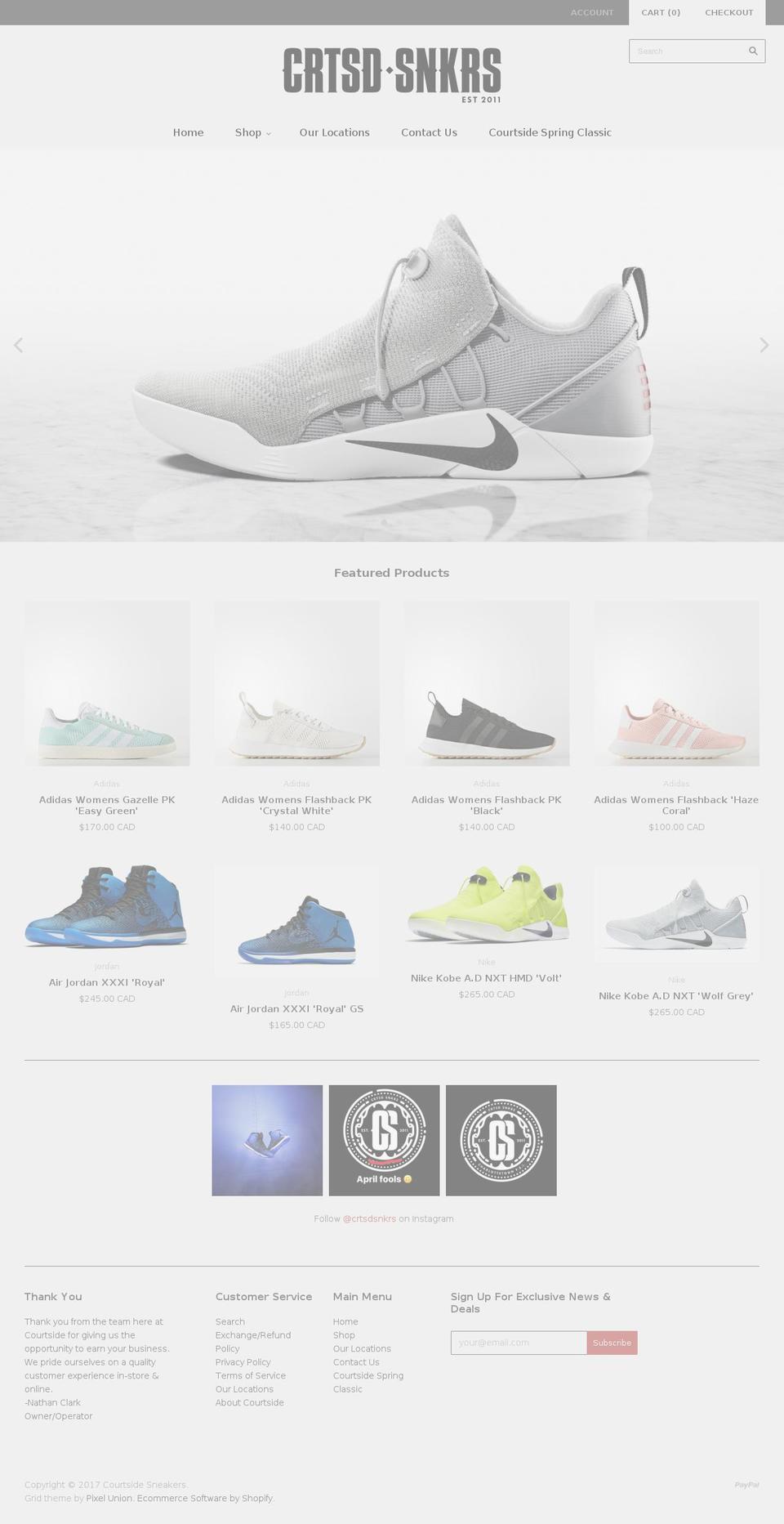courtsidesneakers.com shopify website screenshot