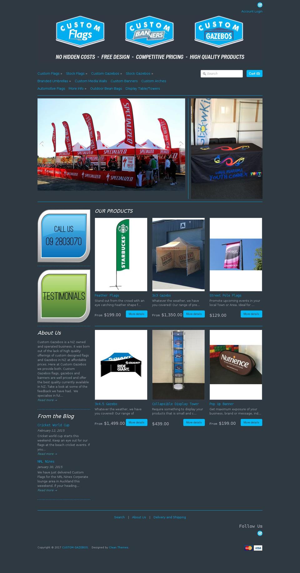 customgazebos.co.nz shopify website screenshot