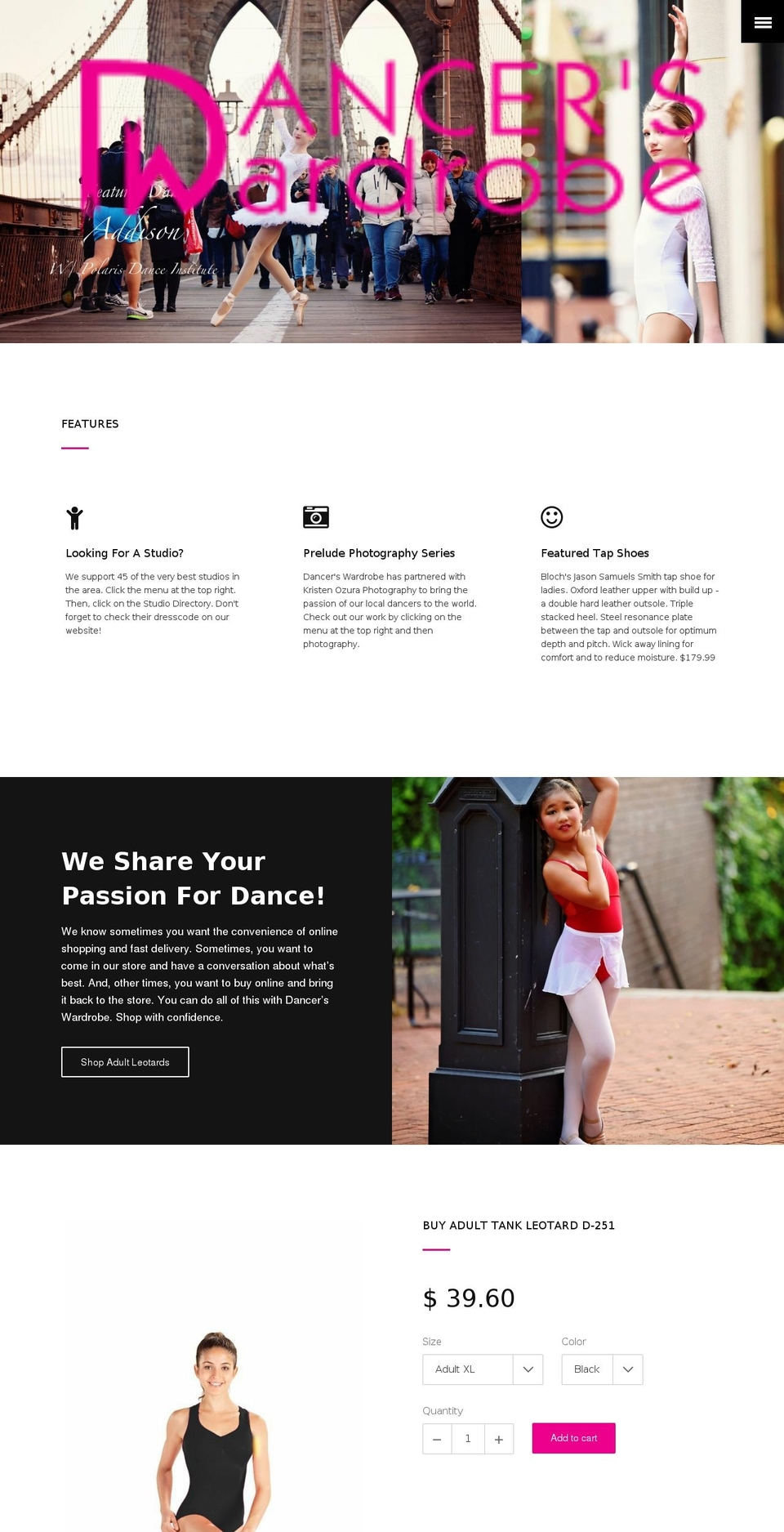 Jumpstart Shopify theme site example dancerswardrobe.com