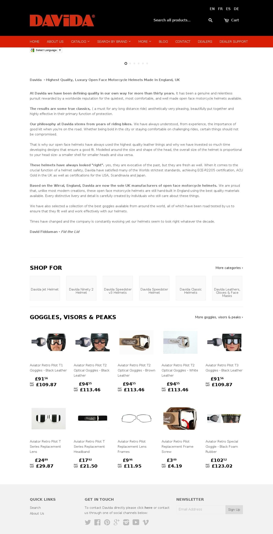 davida-helmets.com shopify website screenshot