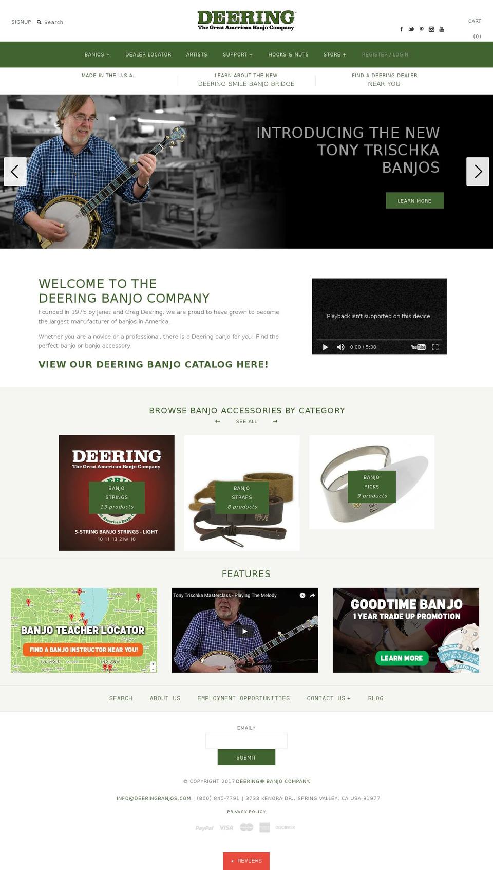 deeringbanjos.com shopify website screenshot