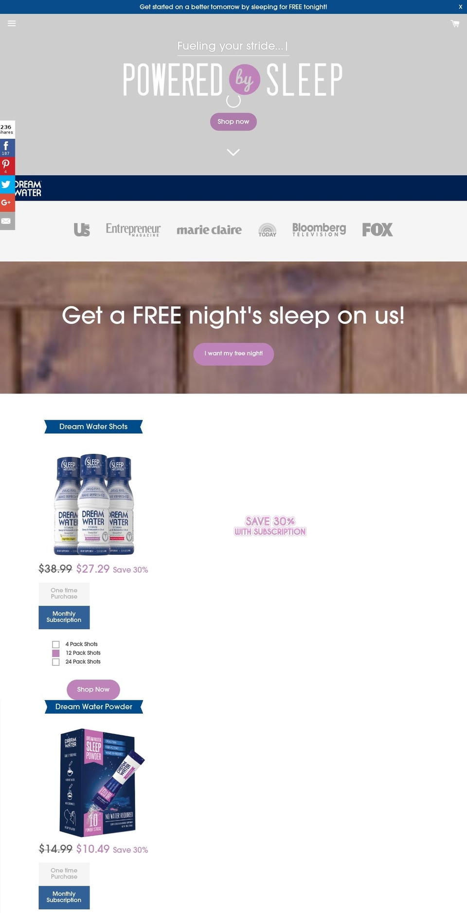 drinkdreamwater.com shopify website screenshot