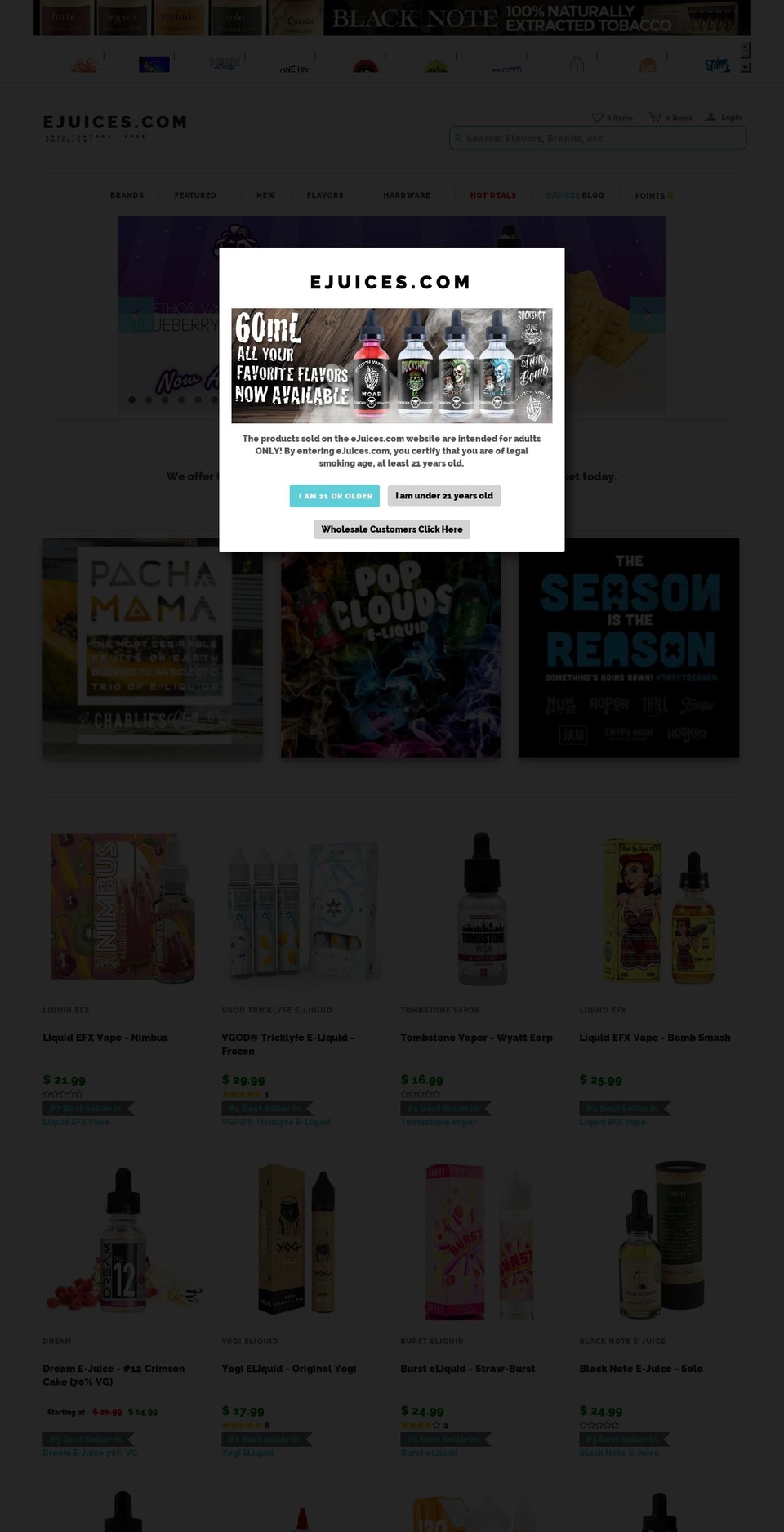 ejuices.com shopify website screenshot