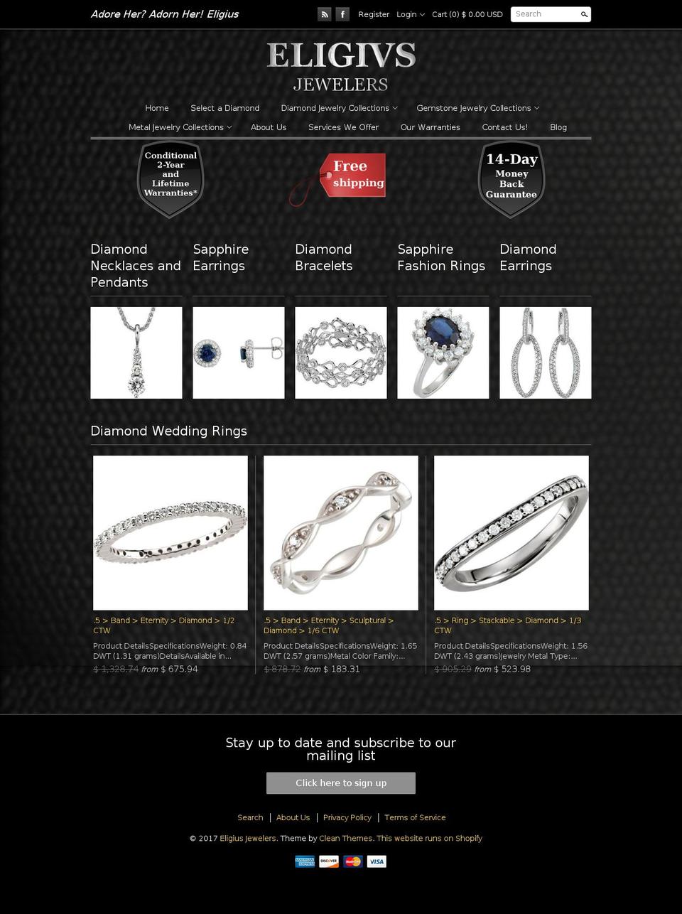 eligiusjewelers.com shopify website screenshot