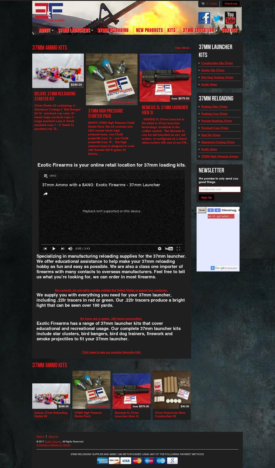 exotic-firearms.com shopify website screenshot