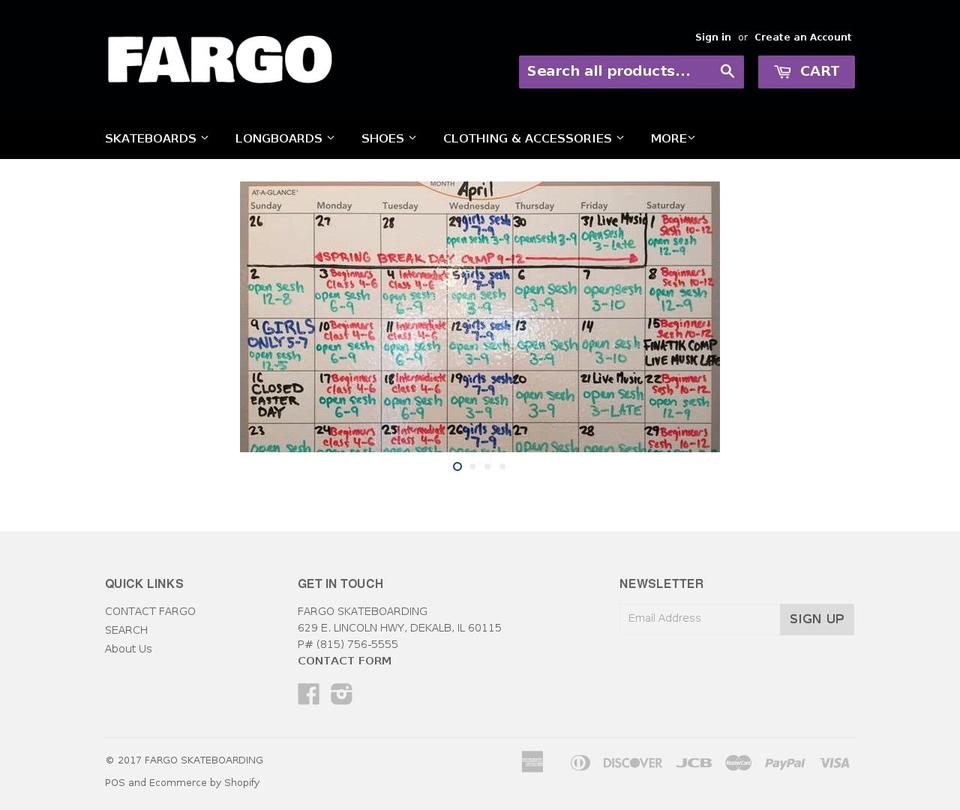 fargoskateboarding.com shopify website screenshot
