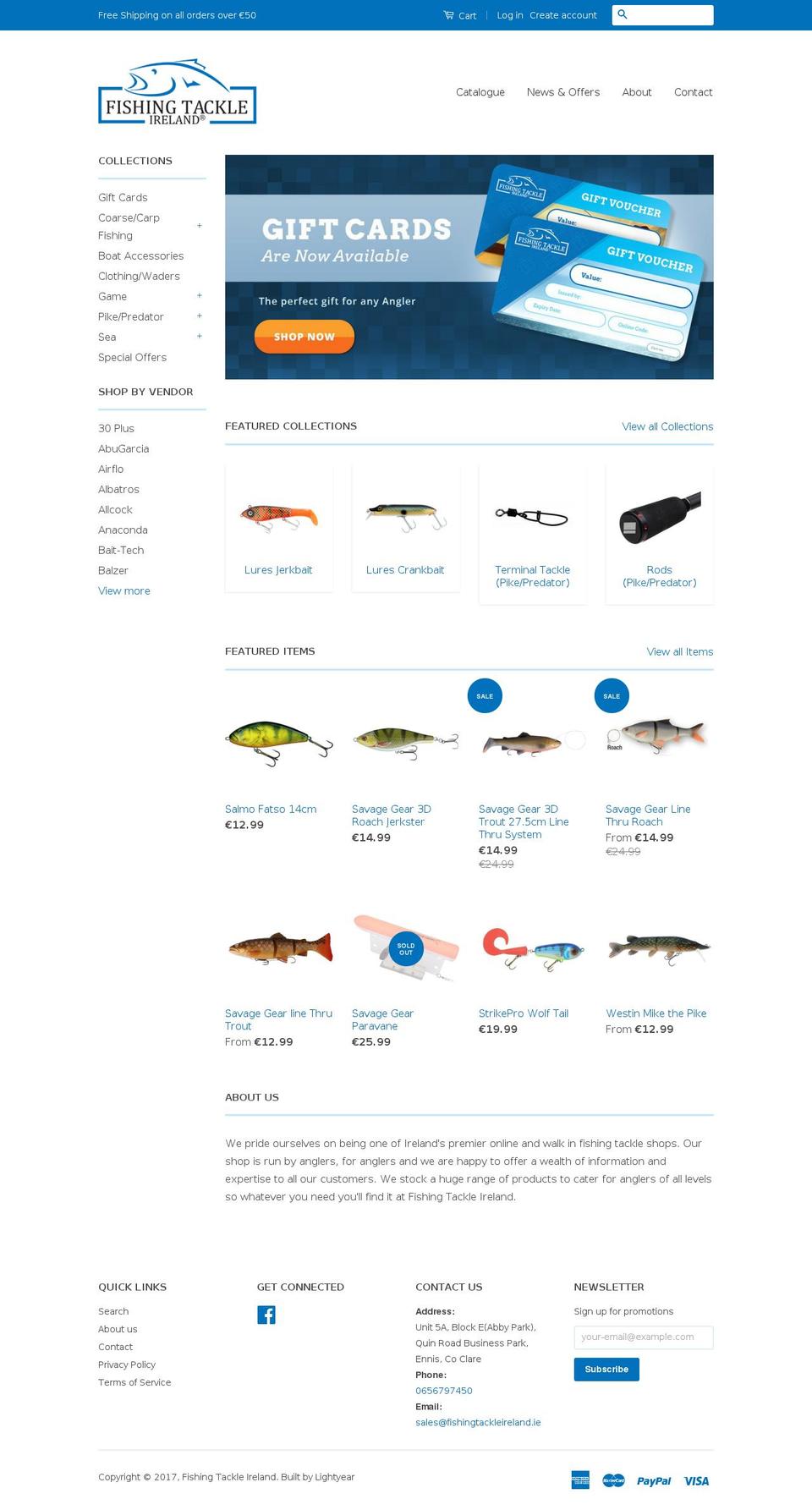 fishingtackleireland.ie shopify website screenshot