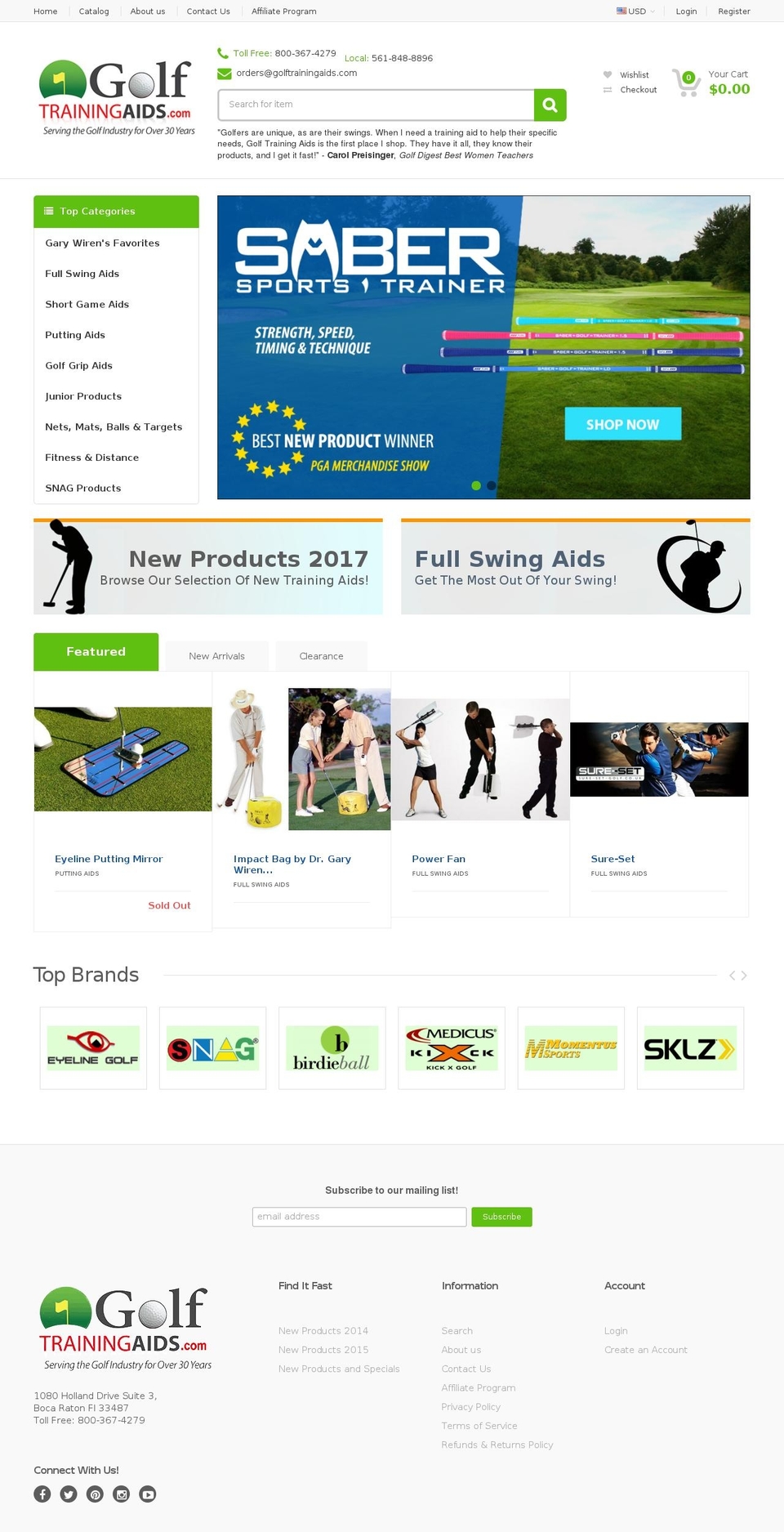 golftrainingaids.com shopify website screenshot