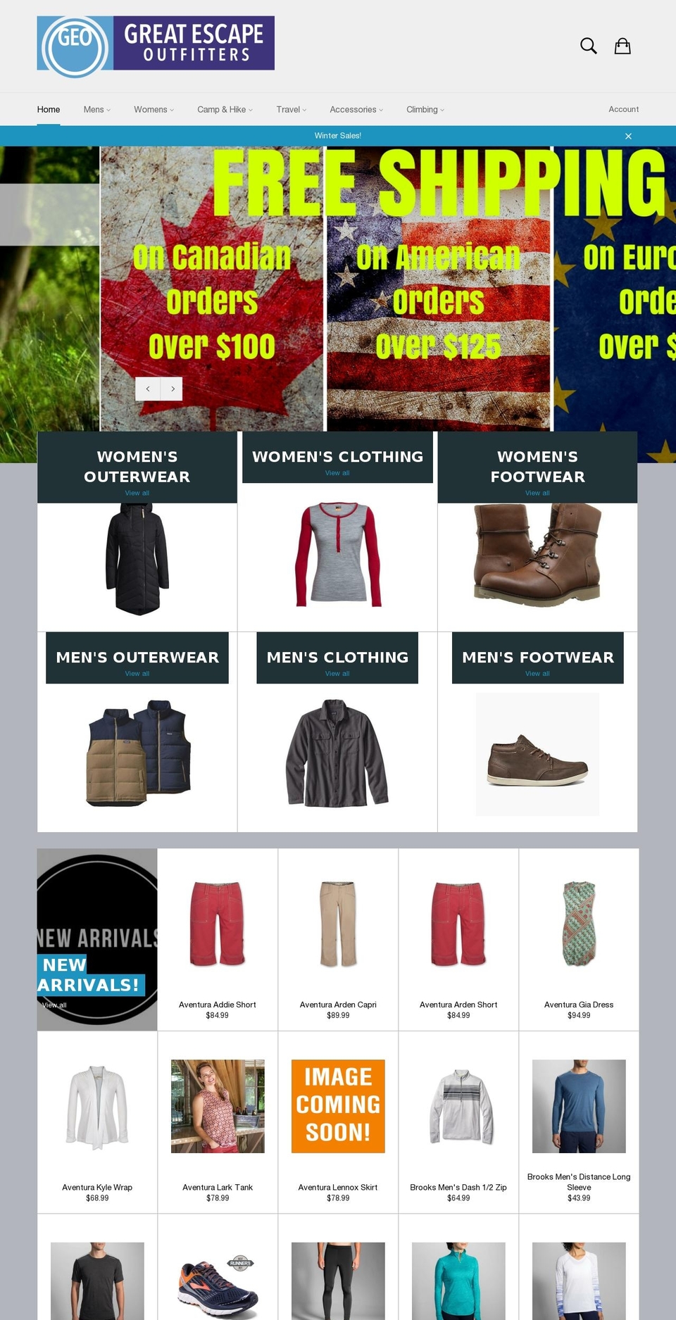 greatescapeoutfitters.com shopify website screenshot
