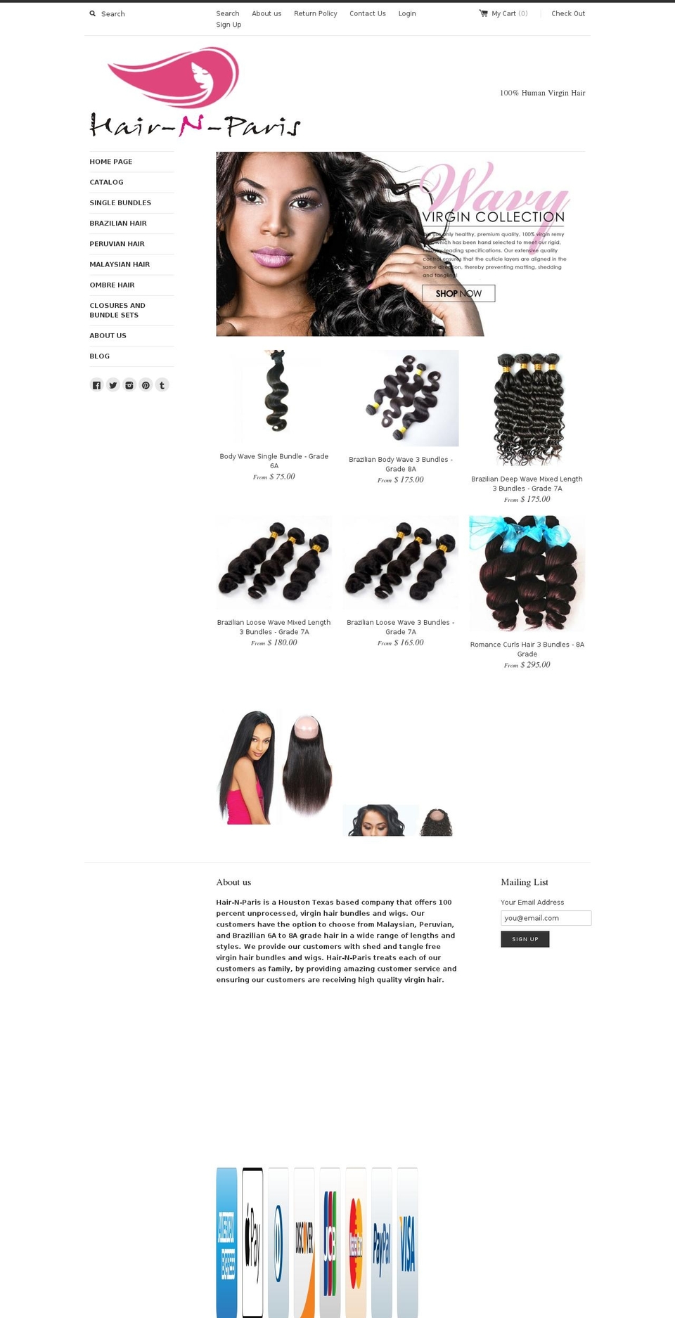 Simple Shopify theme site example hairnparis.com