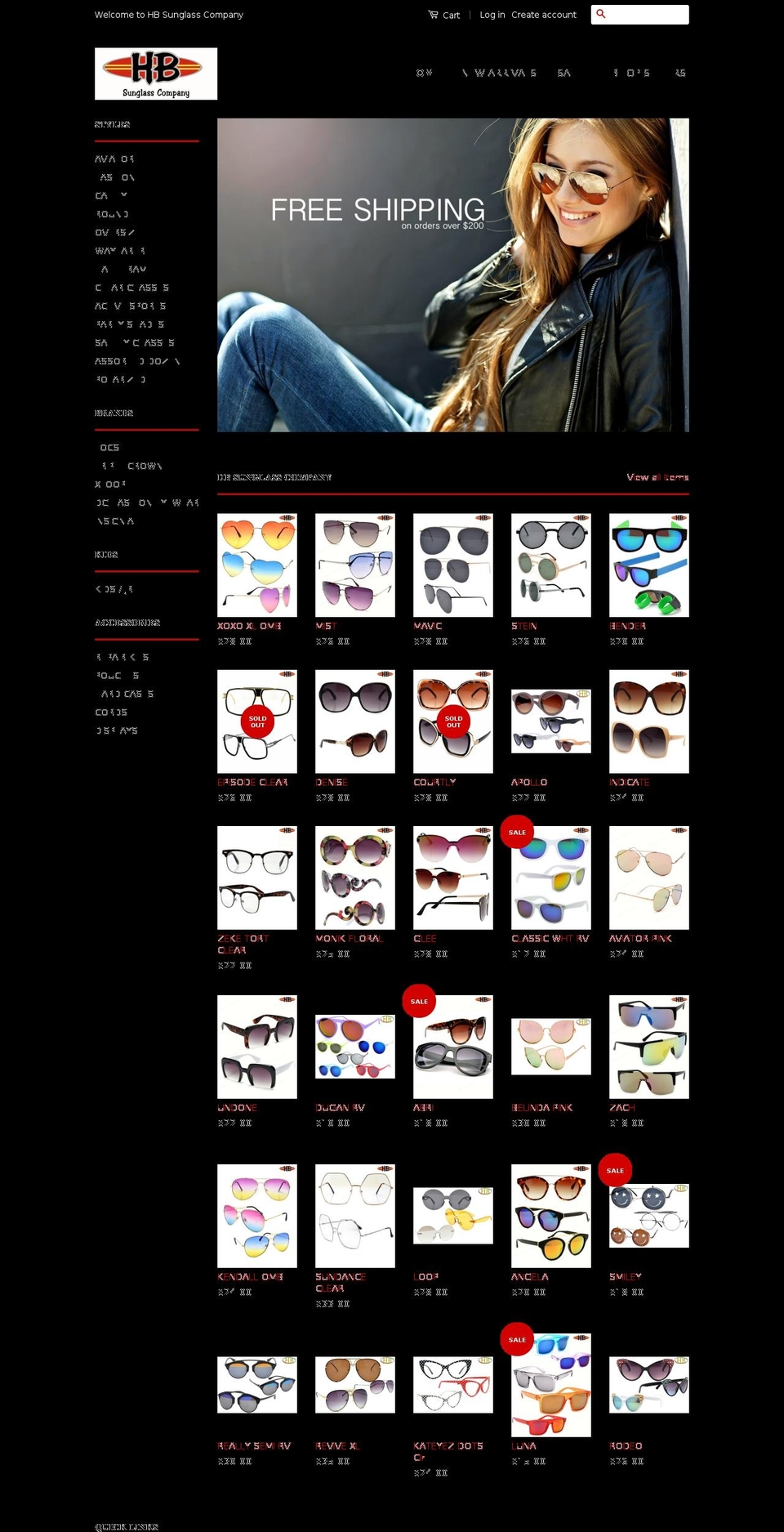 hbsunglasscompany.com shopify website screenshot