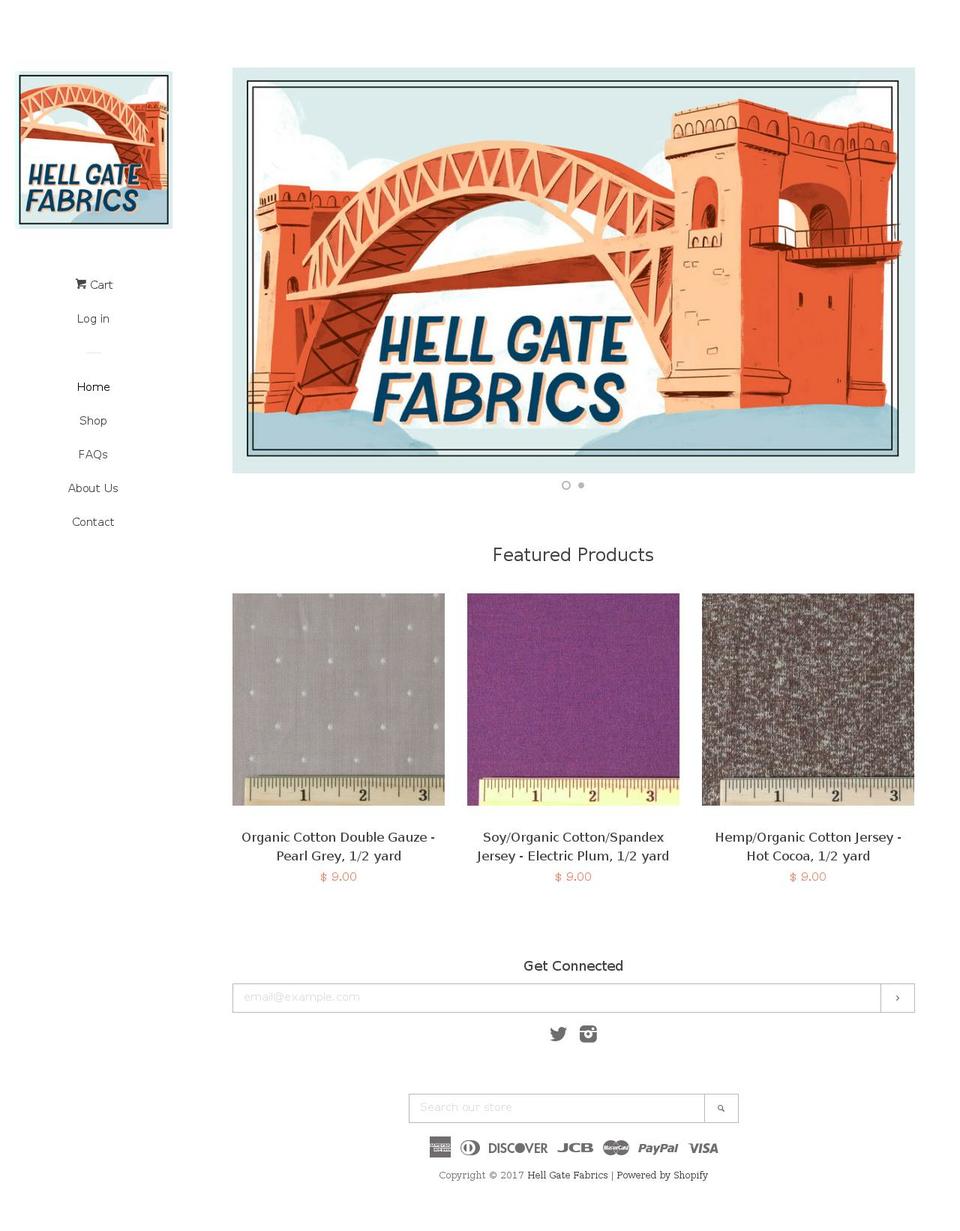 hellgatefabrics.com shopify website screenshot