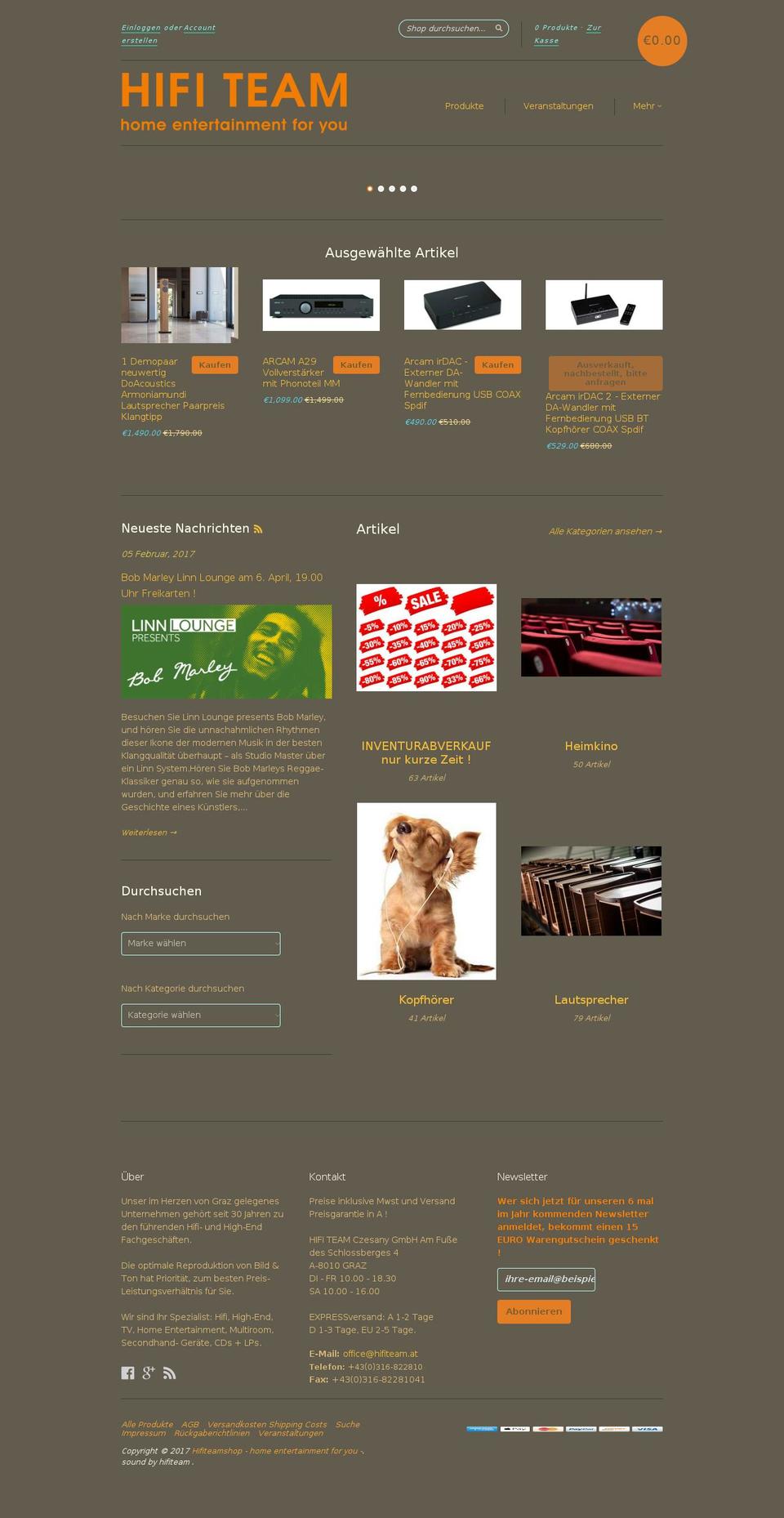 hifiteamshop.at shopify website screenshot