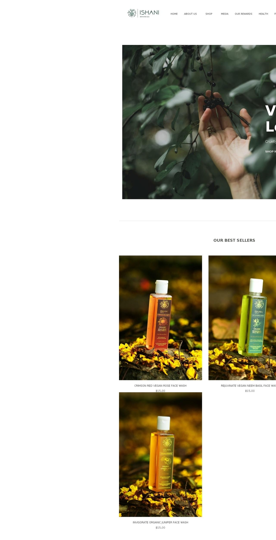 ishanibotanicals.com shopify website screenshot