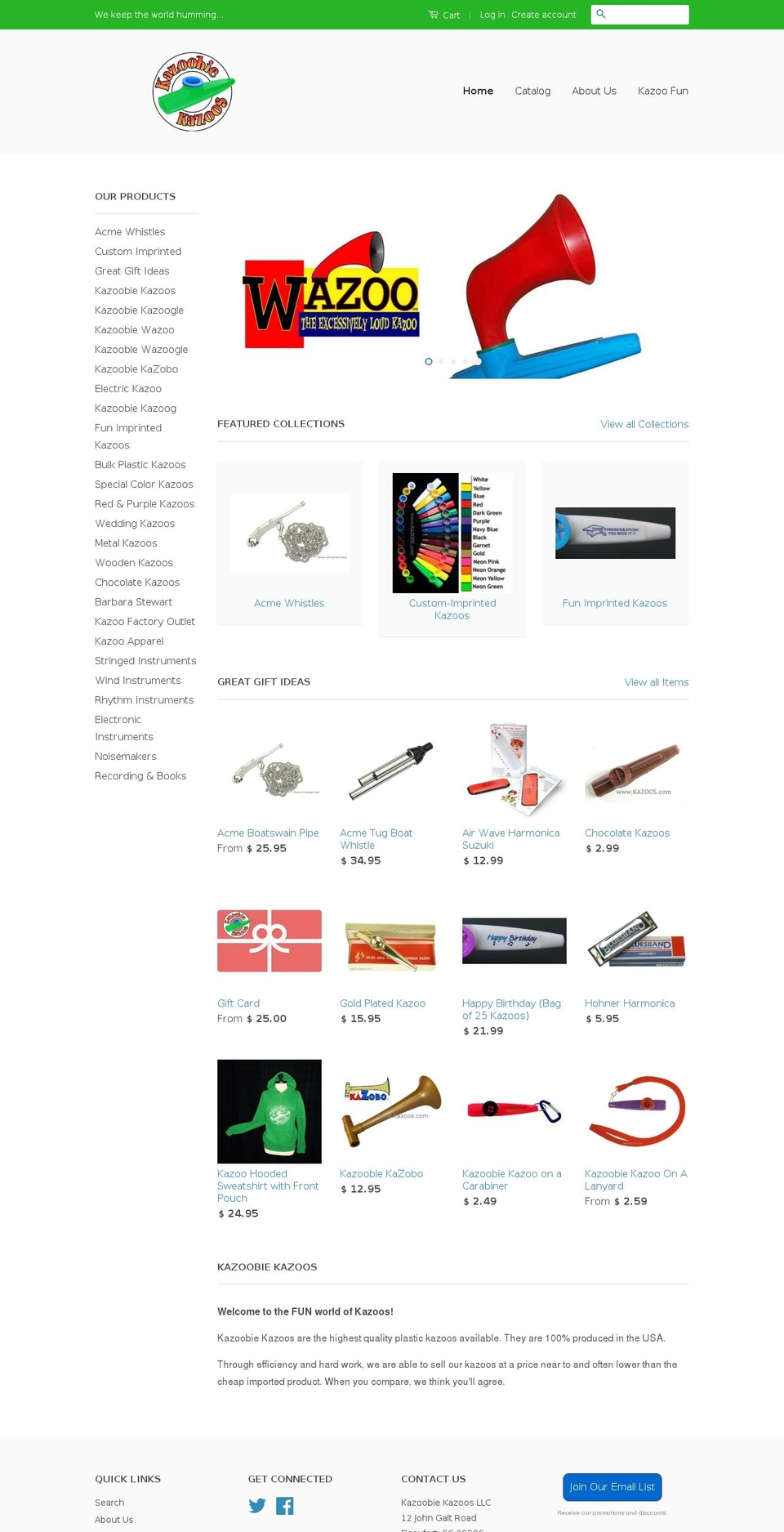 kazoos.com shopify website screenshot