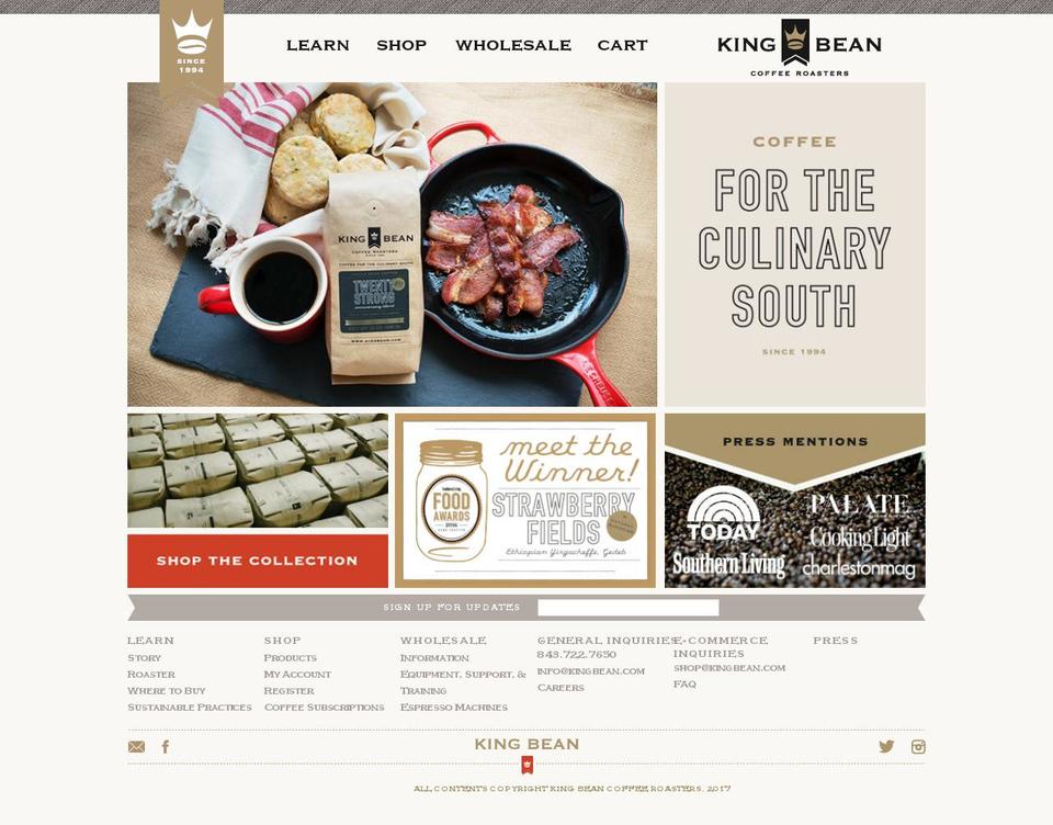 Narrative Shopify theme site example kingbean.com