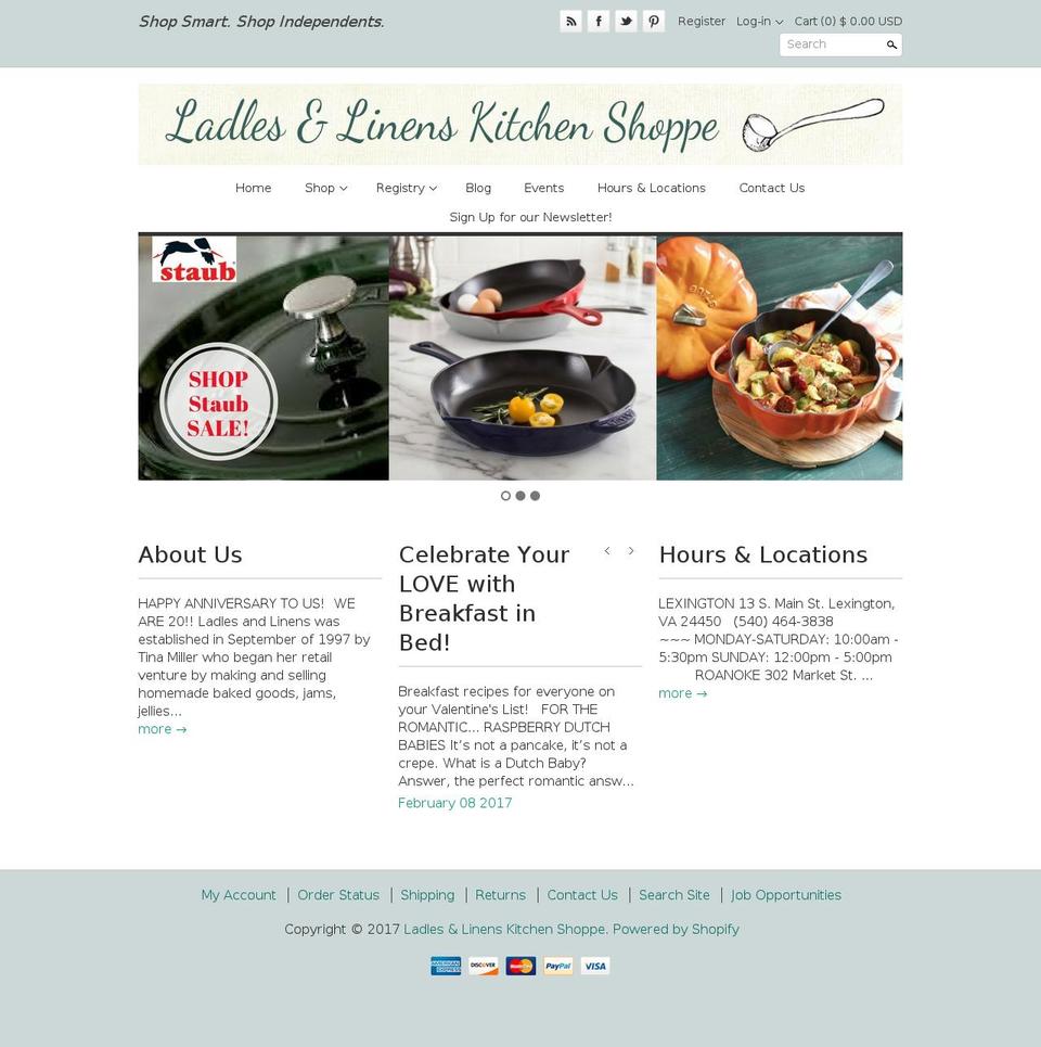 ladlesandlinens.com shopify website screenshot
