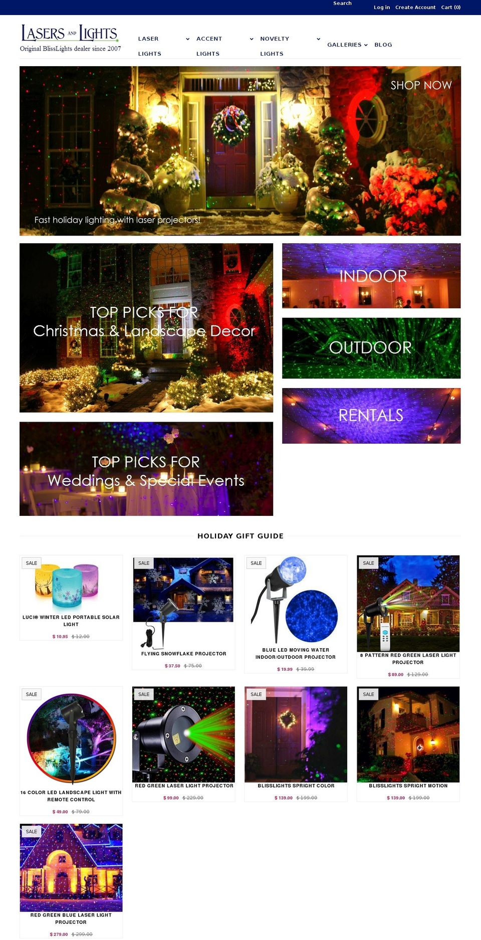lasersandlights.com shopify website screenshot