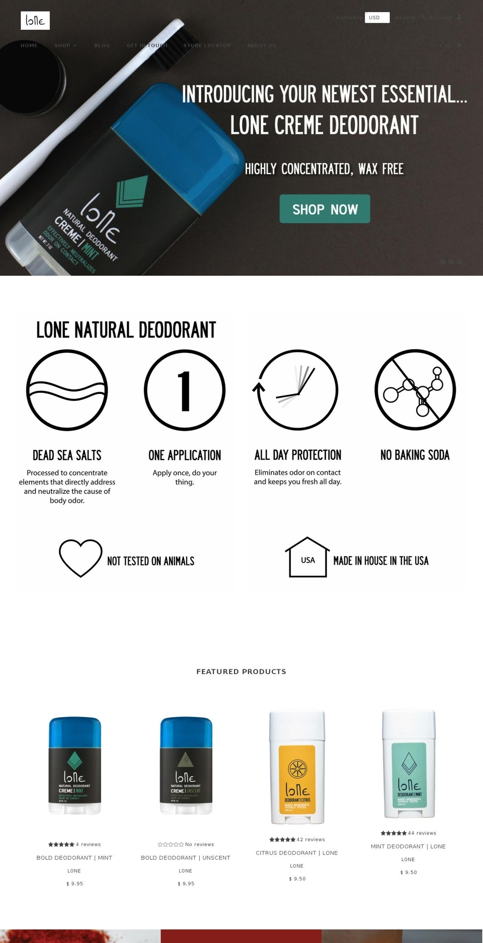 lonedeodorant.com shopify website screenshot