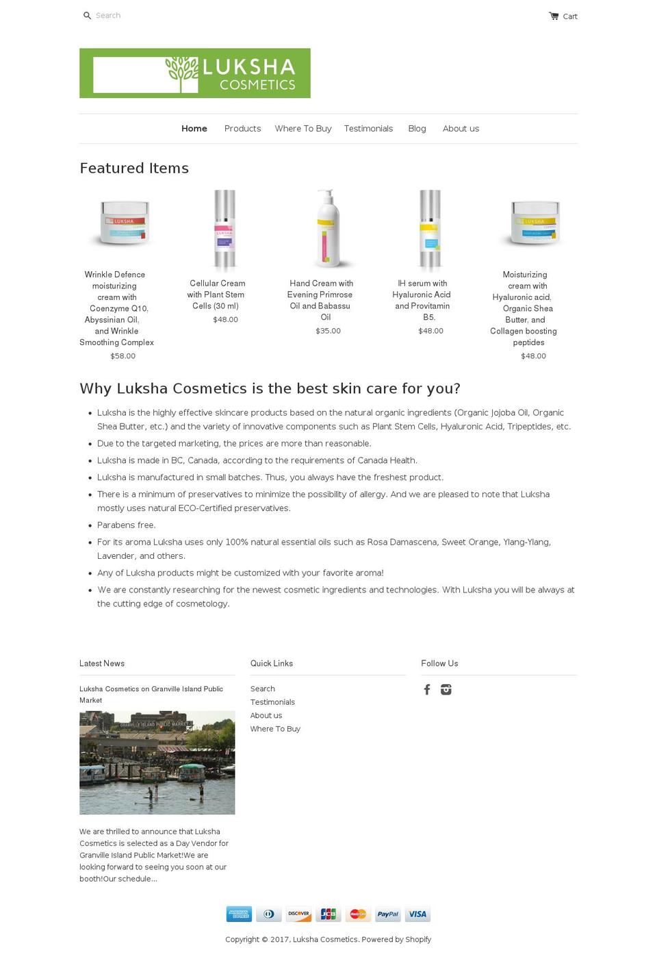 lukshacosmetics.com shopify website screenshot
