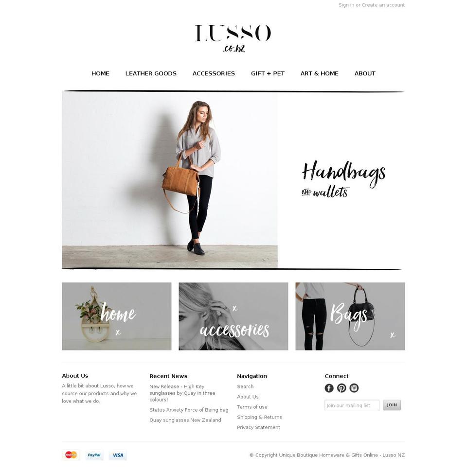 lusso.co.nz shopify website screenshot
