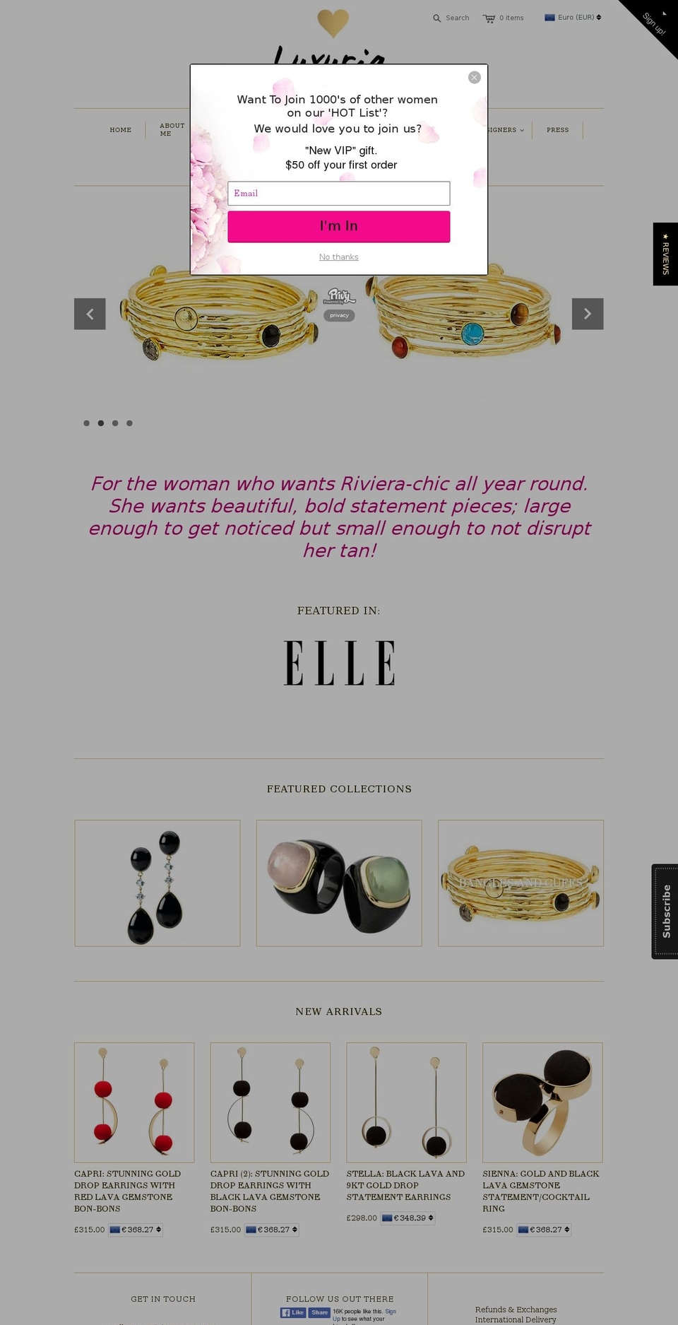 luxuria-jewellery.com shopify website screenshot
