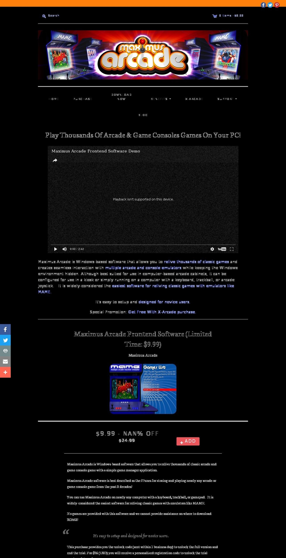 maximus-arcade.com shopify website screenshot