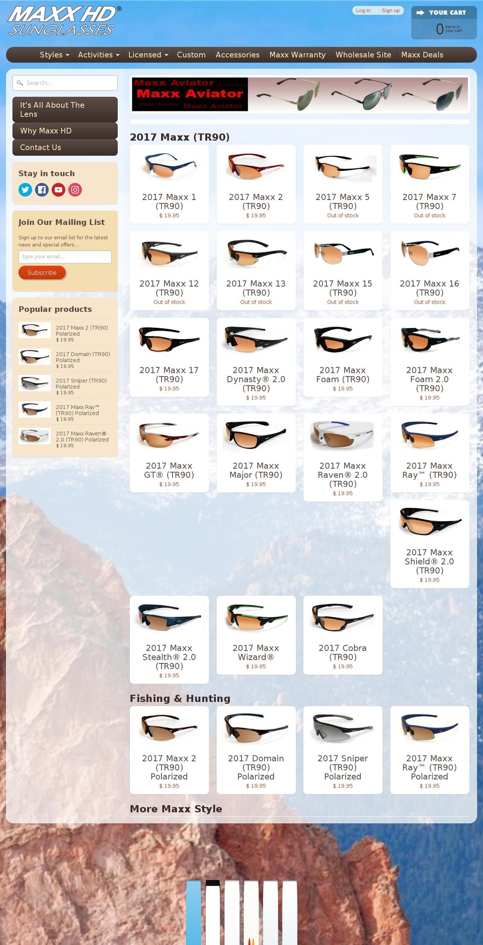 maxxsunglasses.com shopify website screenshot