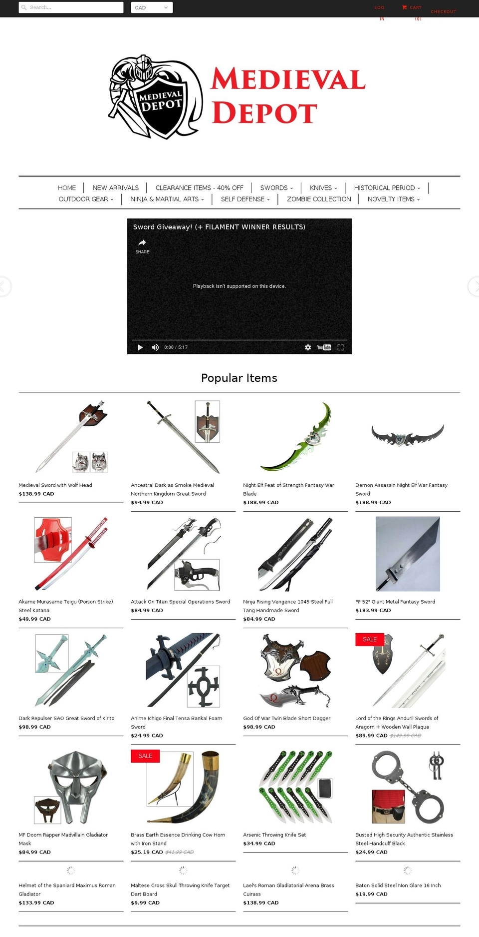 medievaldepot.com shopify website screenshot