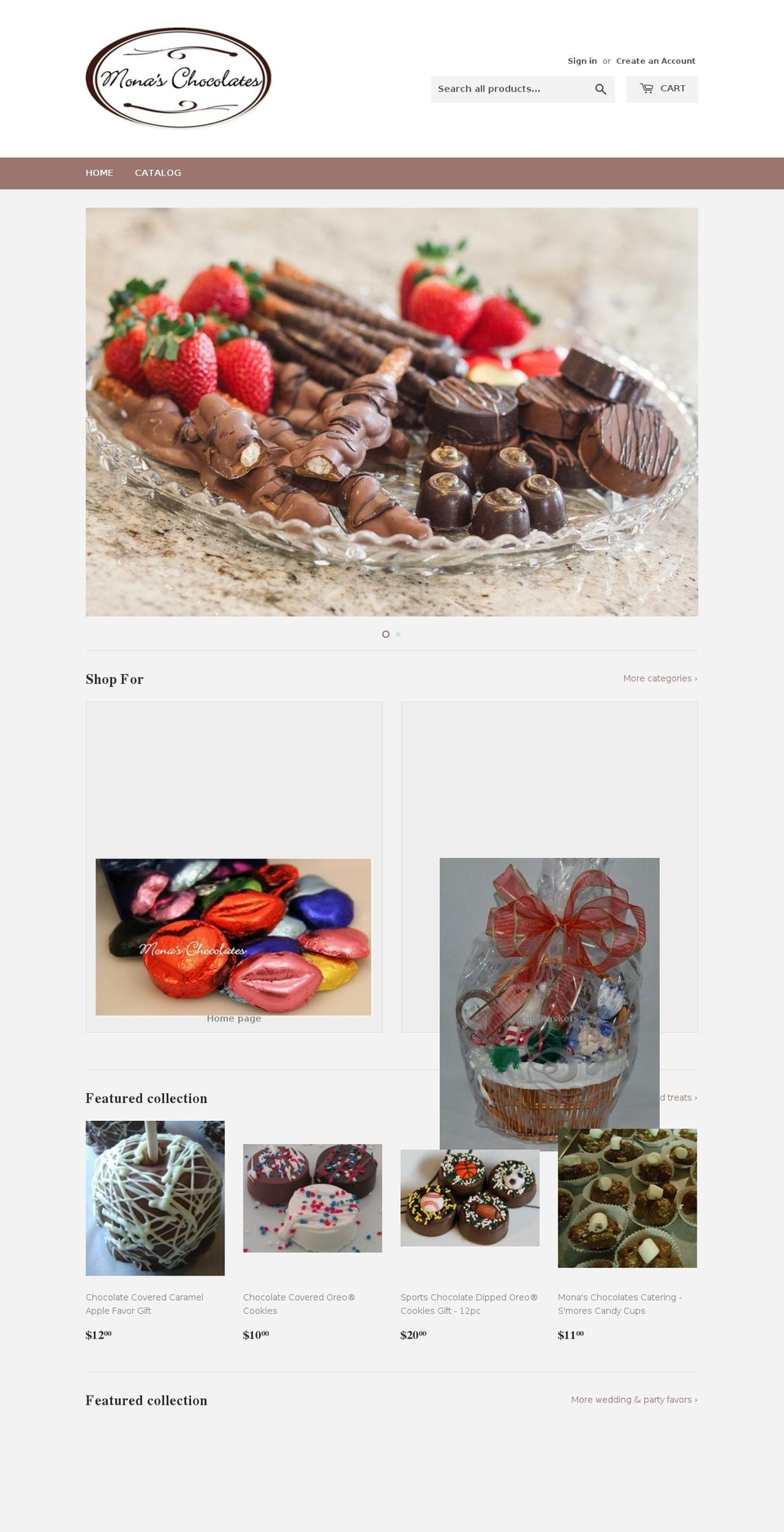 monaschocolates.com shopify website screenshot