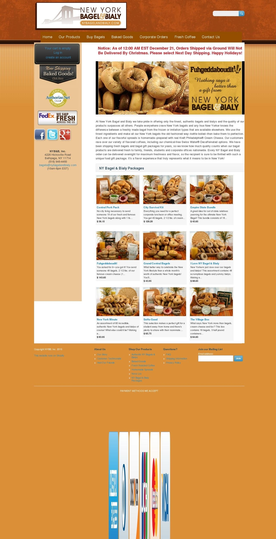 Providence Shopify theme site example nybagelandbialy.com