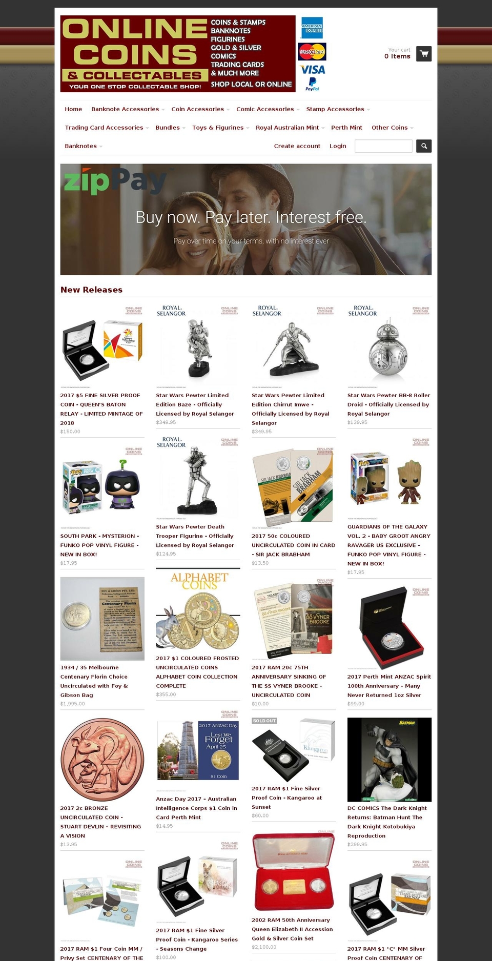 onlinecoinsandcollectables.com.au shopify website screenshot