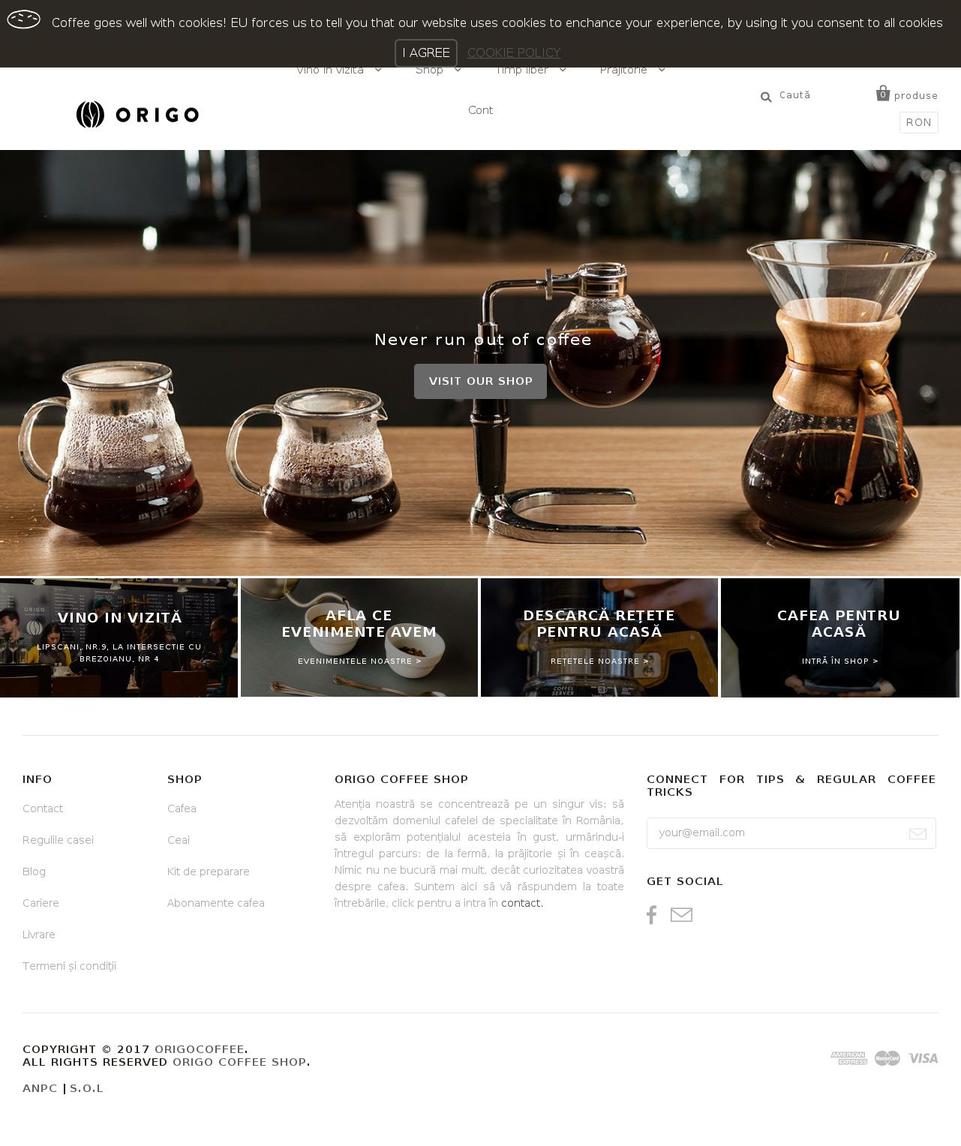 Pacific Shopify theme site example origocoffee.ro