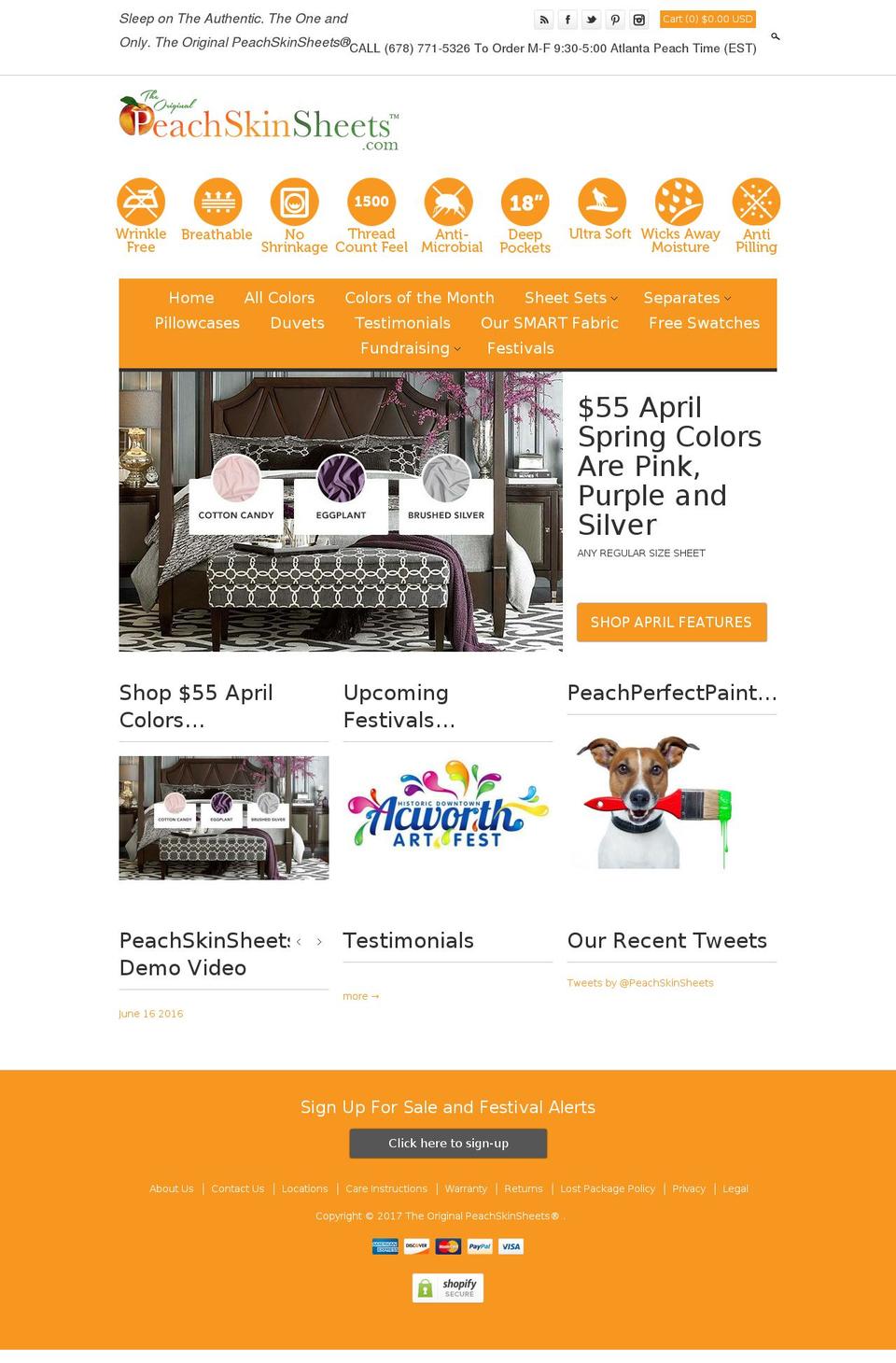 peachskinsheets.com shopify website screenshot