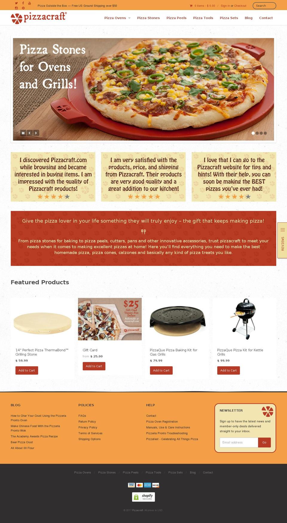 Narrative Shopify theme site example pizzacraft.com